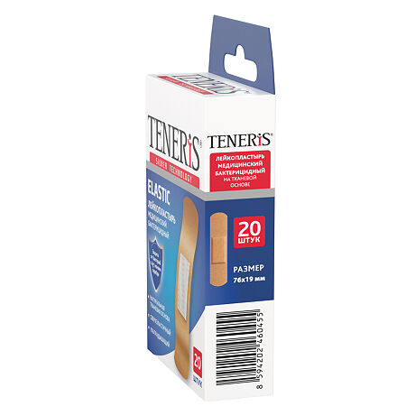 Teneris Лейкопластырь Elastic бактерицидный на тканевой основе 76 х 19 мм 20 шт