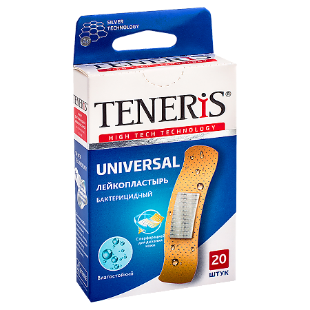Лейкопластырь Teneris Universal бактерицидный с ионами серебра полимерной основе 20 шт