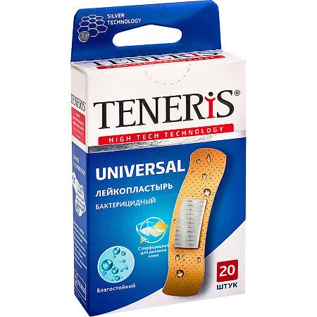 Лейкопластырь Teneris Universal бактерицидный с ионами серебра полимерной основе 20 шт