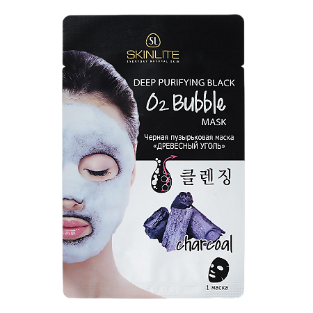 Изображение товара Черная пузырьковая Маска с древесным углем SkinLite 20 г для очищения и освежения лица