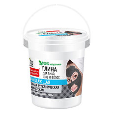 Изображение товара Глина Народные рецепты для лица, тела и волос Черная Вулканическая камчатская очищающая банка 155 мл 1 шт