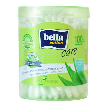 Bella Cotton Ватные палочки с экстрактом алоэ круглая упаковка 100 шт