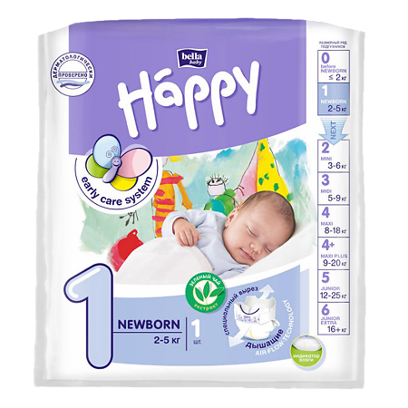 Bella Подгузники Baby Happy 1 Newborn 2-5 кг 1 шт