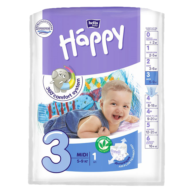 Happy Newborn Детские подгузники 1 размер от 2-5 кг,1 шт.