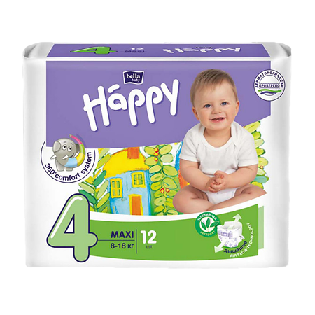 Bella Подгузники Baby Happy 4 maxi 8-18 кг 12 шт