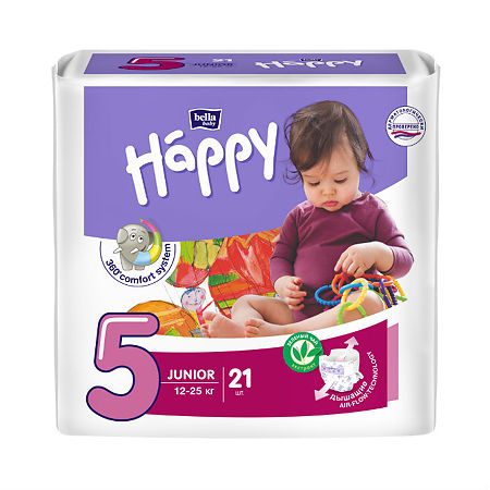 Изображение товара Подгузники Bella Baby Happy 5 Junior 12-25 кг 21 шт высокая надежность и комфорт