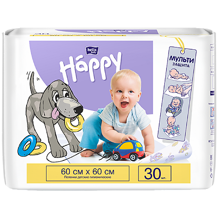 Bella Пеленки детские Baby Happy 60 х 60 см 30 шт