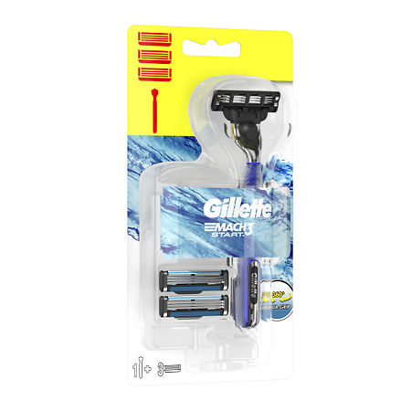 Gillette Mach 3 Start Бритва с 1 сменной кассетой+сменные кассеты для бритья 2 шт 1 уп