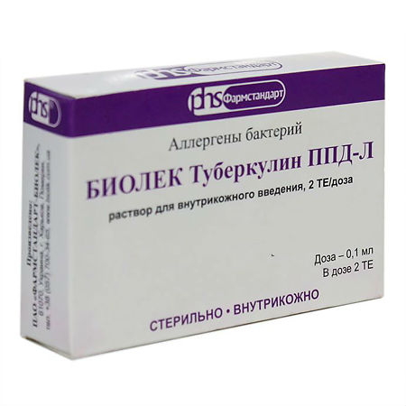 Биолек Туберкулин ППД-Л раствор для п/к введ 2 те/доза 1 мл фл 1 шт+шприц 5 шт