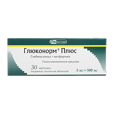 Купить Глюконорм плюс таблетки покрыт.плен.об. 5 мг+500 мг 30 шт цена