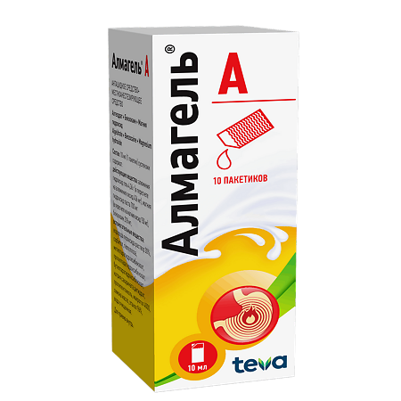 Алмагель А суспензия для приема внутрь 10 мл пак 10 шт