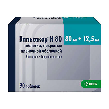 Изображение товара Вальсакор H80 таблетки покрытые пленочной оболочкой 80 мг+12,5 мг 90 шт Россия