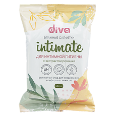 Купить Diva Intimate Салфетки влажные для интимной гигиены с экстрактом ромашки 20 шт цена