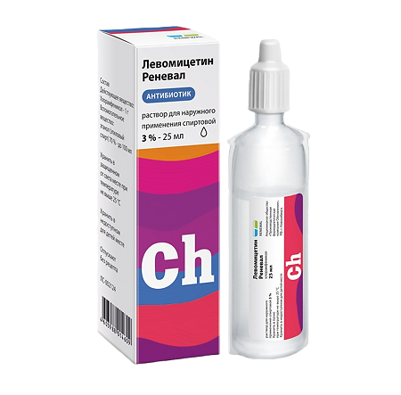 Изображение товара Левомицетин Реневал раствор для наружного применения спиртовой 3 % 25 мл фл 1 шт