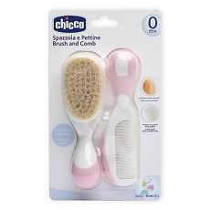 Купить Chicco Набор расческа и щётка с натуральными щетинками 0+мес розовый 1 шт цена