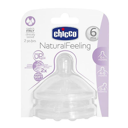 Chicco Соска Natural Feeling 6+ силиконовая быстрый поток с флексорами 2 шт
