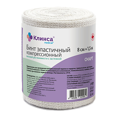 Купить Бинт эластичный компрессионный клинса Интекс-Смарт с 2 фиксаторами тканый ВР 8 см х 1,5 м 1 шт цена