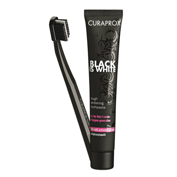 Изображение товара Набор для отбеливания зубов Curaprox Black is White 90мл + щетка Ultra Soft Изображение товара Набор для отбеливания зубов Curaprox Black is White 90мл + щетка Ultra Soft