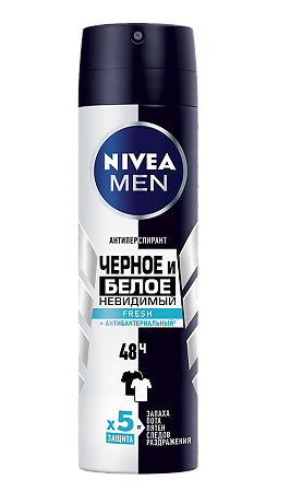 Изображение товара Nivea Men Антиперспирант спрей Черное и Белое невидимый Fresh 150 мл 1 шт