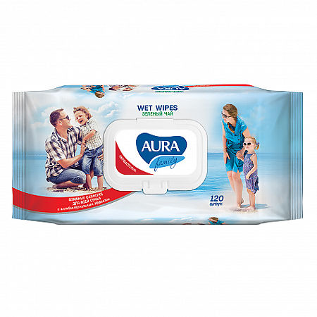 Aura Family Влажные салфетки для всей семьи с антибактериальным эффектом 120 шт