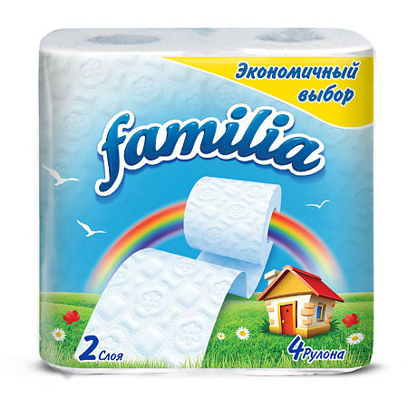 Familia Радуга Туалетная бумага эконом белая двухслойная 4 шт