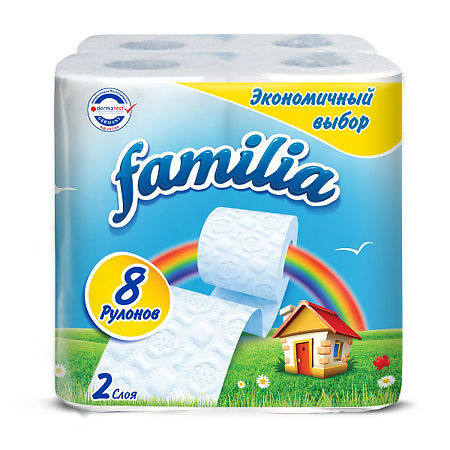 Familia Радуга Туалетная бумага эконом белая двухслойная 8 шт