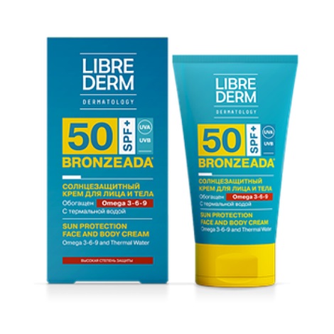 Изображение товара Либридерм (Librederm) Bronzeada Солнцезащитный крем с Омега 3-6-9 и термальной водой SPF50 150 мл 1 шт Изображение товара Либридерм (Librederm) Bronzeada Солнцезащитный крем с Омега 3-6-9 и термальной водой SPF50 150 мл 1 шт