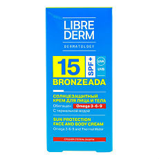Купить Либридерм (Librederm) Bronzeada Солнцезащитный крем с Омега 3-6-9 и термальной водой SPF15 150 мл 1 шт цена