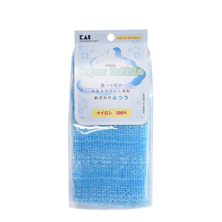 Kai Мочалка для тела (с объемным плетением средней жесткости) 30 х 100см Голубая 1 шт