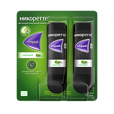 Купить Никоретте спрей для слизистой оболочки полости рта дозированный 1 мг/доза 150 доз мятный 2 шт цена