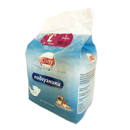 Cliny Подгузники для собак и кошек l (8-16кг) 8 шт.