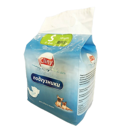 Cliny Подгузники для собак и кошек s (3- 6кг) 10 шт.