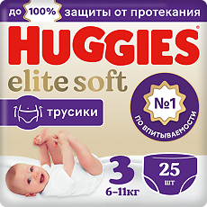 Купить Huggies Трусики Elite Soft 3 6-11 кг 25 шт цена