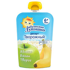 Купить Бабушкино Лукошко пюре из яблок и бананов с творогом 6 мес. 90 г 1 шт цена