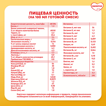 Малютка 2 молочная смесь 6 мес. 1200 г 1 шт