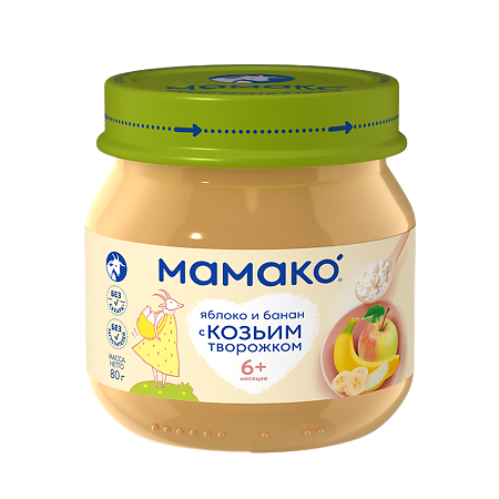 Изображение товара Мамако пюре яблоко банан и козий творожок 6 мес. 80 г 1 шт