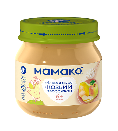 Изображение товара Мамако пюре яблоко груша и козий творожок 6 мес. 80 г 1 шт