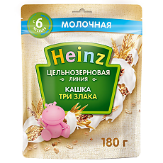 Купить Heinz Кашка молочная цельнозерновая три злака 6 мес. пауч 180 г 1 шт цена