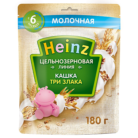Heinz Кашка молочная цельнозерновая три злака 6 мес. пауч 180 г 1 шт