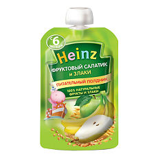 Купить Хайнц (Heinz) Пюре фруктовый салатик и злаки пауч 6 мес. 90 г 1 шт цена