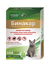 Купить Pchelodar Бинакар капли на холку от блох, вшей и власоедов для кошек и котят 0,4 мл 1 шт цена
