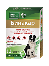 Изображение товара Пчелодар (Pchelodar) Бинакар капли на холку от блох, вшей и власоедов для собак крупных пород (1 пипетка на 20 кг) 2 мл 4 шт