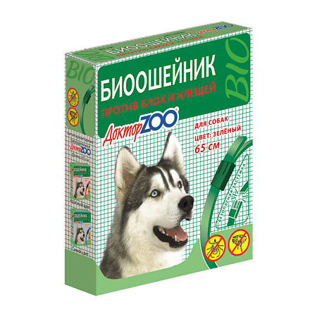Доктор Zoo Биоошейник против блох и клещей для собак 65 см зеленый