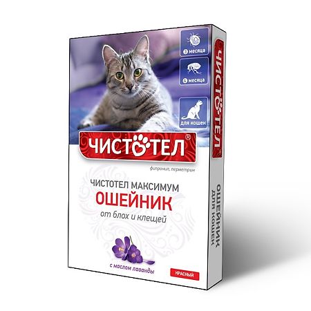 Чистотел Максимум Ошейник от блох и клещей для кошек красный 1 шт. (вет)