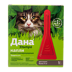 Изображение товара Дана Ультра капли на холку для кошек более 4 кг пипетка 0,64 мл 1 шт