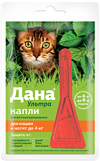 Купить Дана Ультра капли на холку для кошек и котят до 4 кг пипетка 0,32 мл 1 шт цена