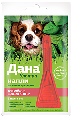 Изображение товара Дана Ультра капли на холку для собак и щенков 5-10 кг пипетка 0,8 мл 1 шт