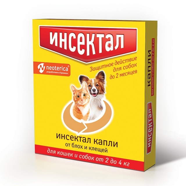 Изображение товара Инсектал капли от блох и клещей для кошек и собак 2-4 кг 0,5 мл