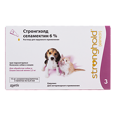 Изображение товара Стронгхолд капли от блох, клещей и гельминтов 6% для котят и щенков до 2,5 кг пипетки 6 % 0,25 мл 3 шт
