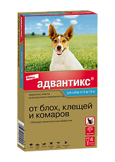 Купить Адвантикс Капли на холку от блох,клещей и комаров для собак от 4 до 10 кг пипетка по 1,0 мл 4 шт цена
